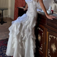 Elegant Off-Shoulder White Prom Dress Ruffles A-Line Evening Dress C9481