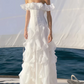 Elegant Off-Shoulder White Prom Dress Ruffles A-Line Evening Dress C9481