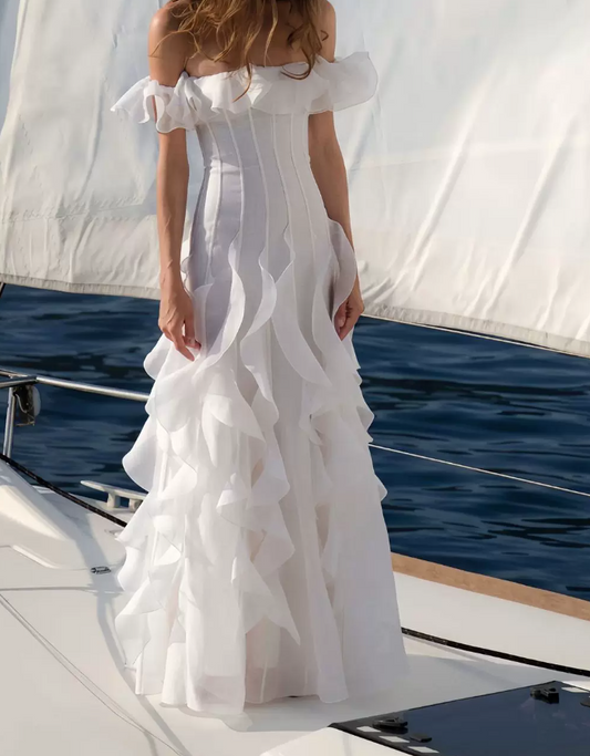 Robe de bal de princesse bustier à volants en satin long, robe de soirée C8117