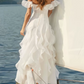 Elegant Off-Shoulder White Prom Dress Ruffles A-Line Evening Dress C9481