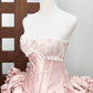 Unique Strapless Ruffles Homecoming Dress Pink Bows A-Line Party Dress C9484