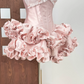 Unique Strapless Ruffles Homecoming Dress Pink Bows A-Line Party Dress C9484