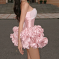 Unique Strapless Ruffles Homecoming Dress Pink Bows A-Line Party Dress C9484