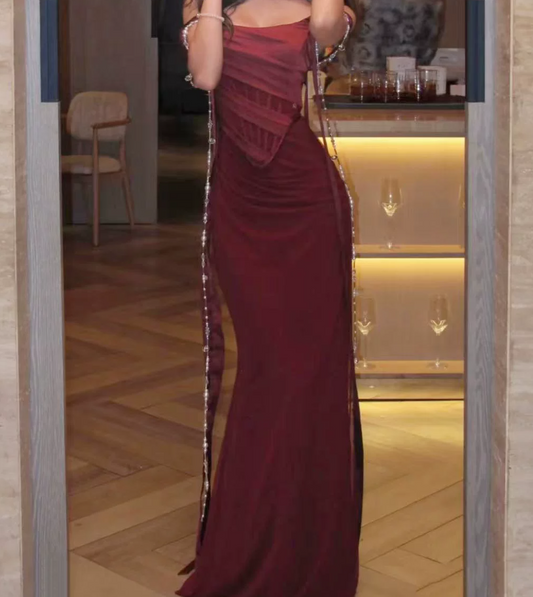 Robe de bal de princesse bustier à volants en satin long, robe de soirée C8117