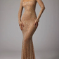 Ornate Long Sleeve Prom Dress Square Neck Sequins Sheath Evening Dress C9487