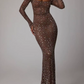 Ornate Long Sleeve Prom Dress Square Neck Sequins Sheath Evening Dress C9487