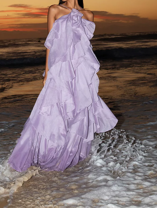 Robe de bal de princesse bustier à volants en satin long, robe de soirée C8117