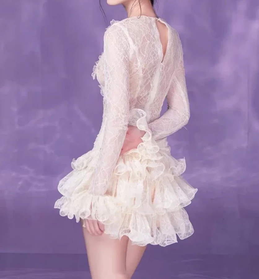 Adorable Jewel Neck Homecoming Dress Lace Ruffled A-Line Party Dress C9490
