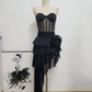 Mini robe de soirée en satin, sans bretelles, sans manches, ligne a, simple, C899