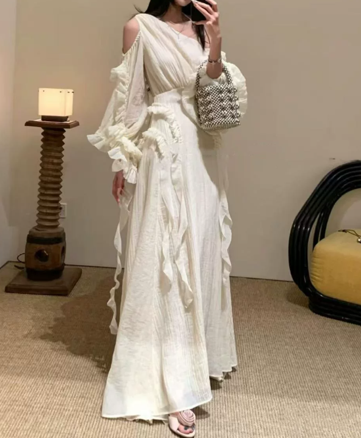 Robe de bal de princesse bustier à volants en satin long, robe de soirée C8117