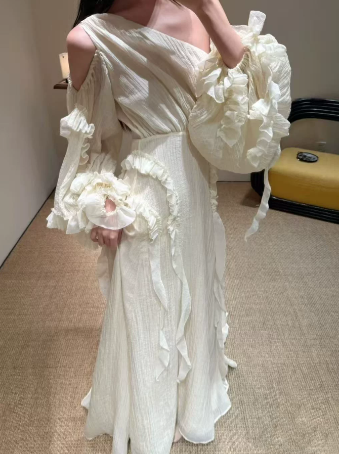 Robe de bal de princesse bustier à volants en satin long, robe de soirée C8117