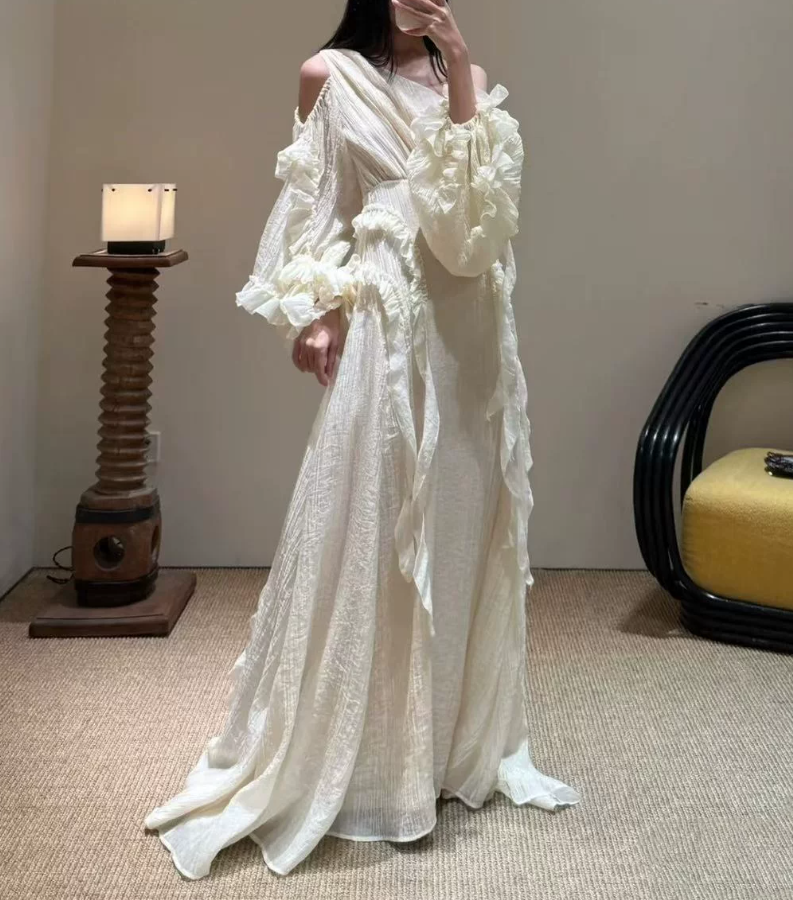 Robe de bal de princesse bustier à volants en satin long, robe de soirée C8117