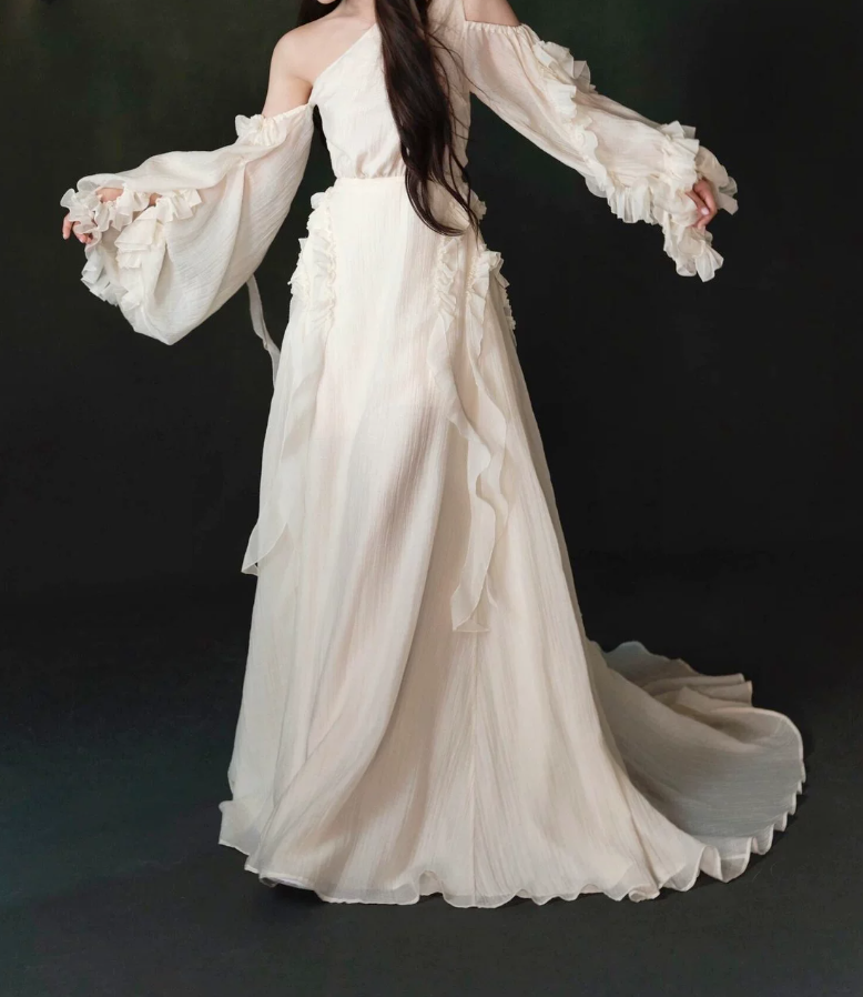 Robe de bal de princesse bustier à volants en satin long, robe de soirée C8117