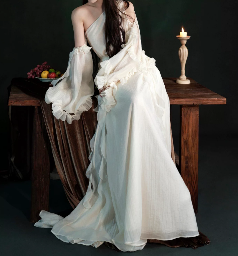Robe de bal de princesse bustier à volants en satin long, robe de soirée C8117