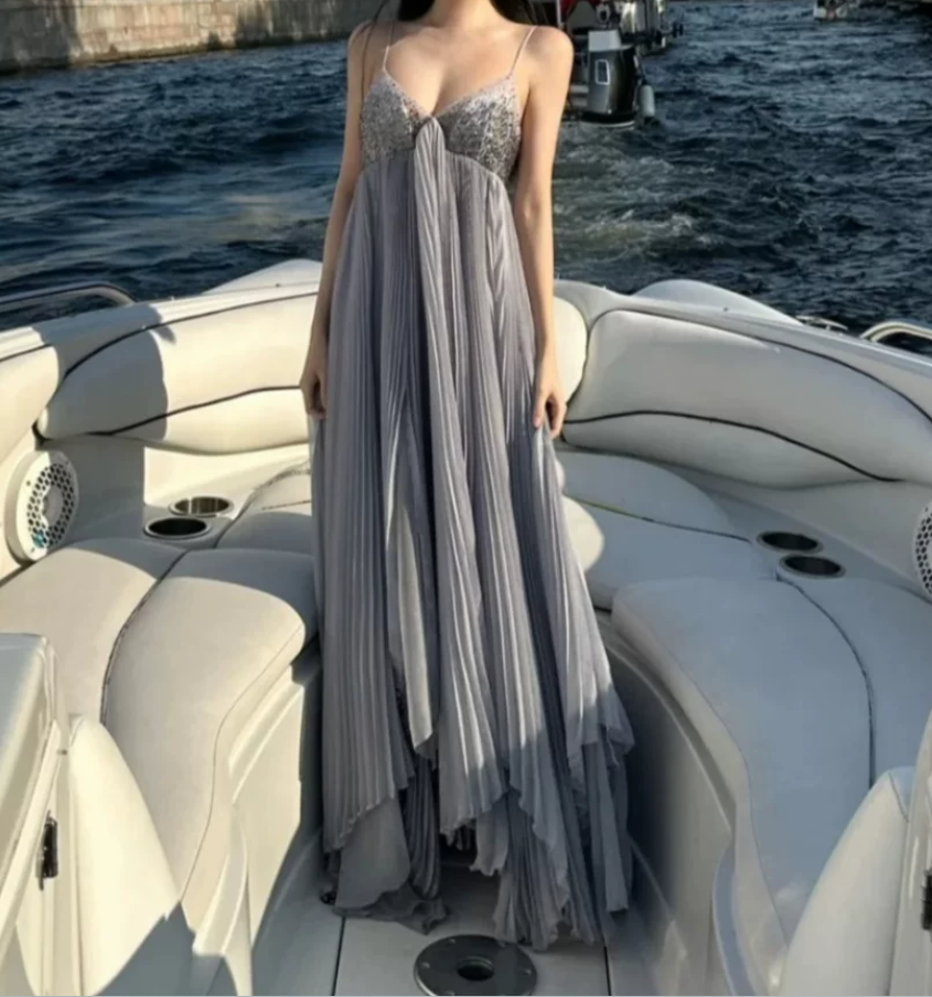 Robe de bal de princesse bustier à volants en satin long, robe de soirée C8117