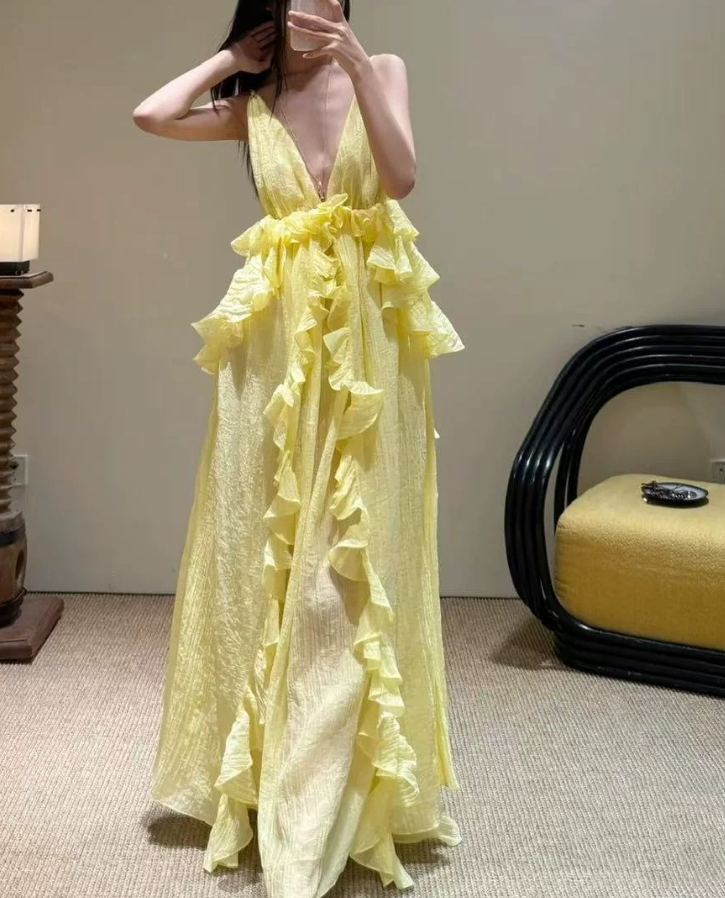 Robe de bal de princesse bustier à volants en satin long, robe de soirée C8117