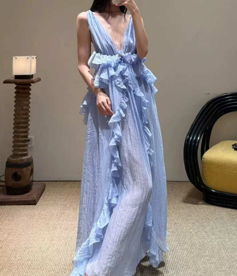 Robe de bal de princesse bustier à volants en satin long, robe de soirée C8117
