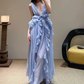 Robe de bal de princesse bustier à volants en satin long, robe de soirée C8117