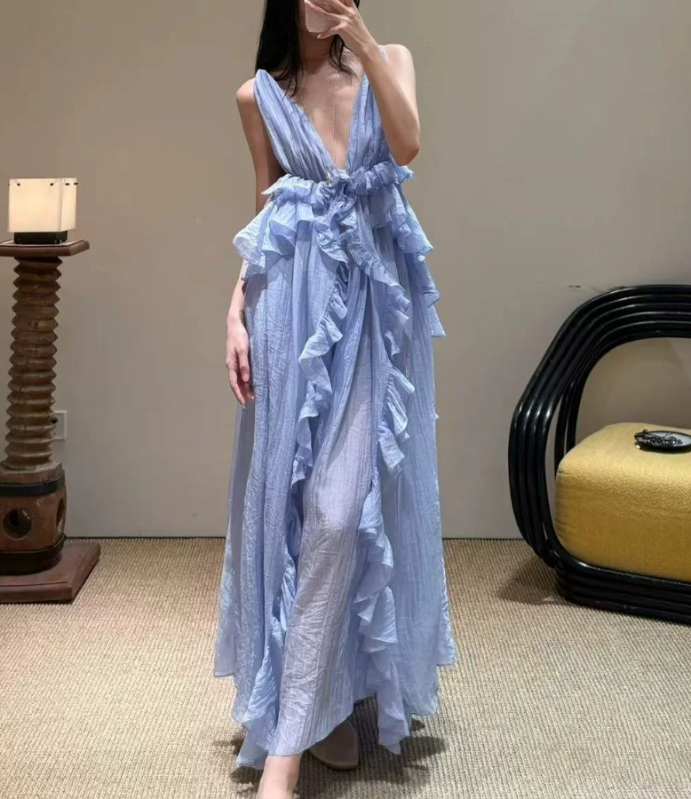 Robe de bal de princesse bustier à volants en satin long, robe de soirée C8117