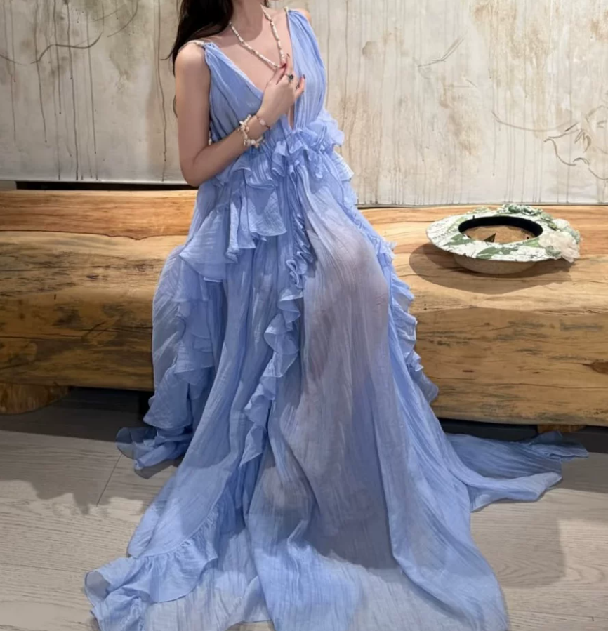 Robe de bal de princesse bustier à volants en satin long, robe de soirée C8117