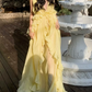 Robe de bal de princesse bustier à volants en satin long, robe de soirée C8117