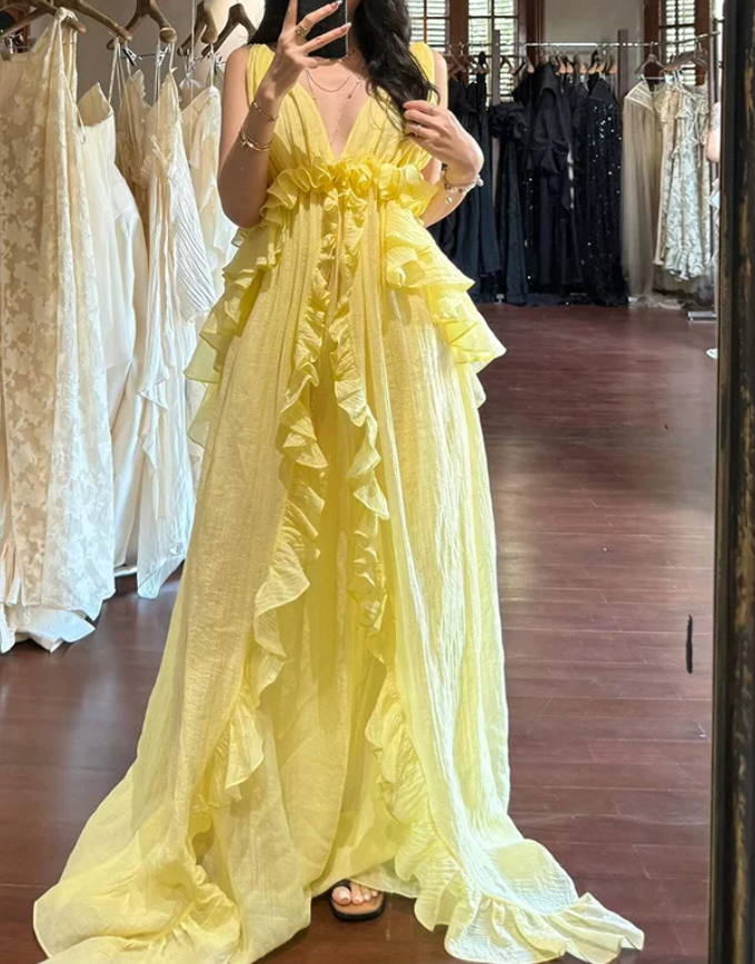 Robe de bal de princesse bustier à volants en satin long, robe de soirée C8117
