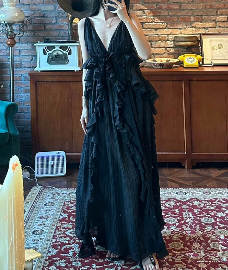 Robe de bal de princesse bustier à volants en satin long, robe de soirée C8117