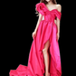 Simple Une Ligne Bretelles Satin Rose Longues Robes De Bal C94