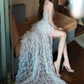 Robe de bal de princesse bustier à volants en satin long, robe de soirée C8117