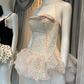 Mini robe de soirée en satin, sans bretelles, sans manches, ligne a, simple, C899