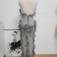 Mini robe de soirée en satin, sans bretelles, sans manches, ligne a, simple, C899