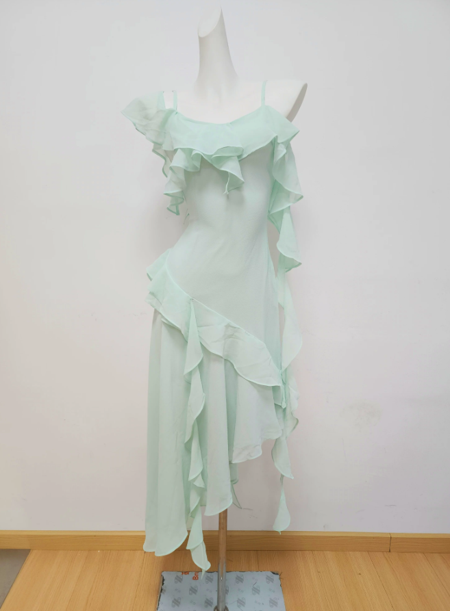 Charming Spaghetti Strap Prom Dress Ruffles Mermaid Evening Dress C9508
