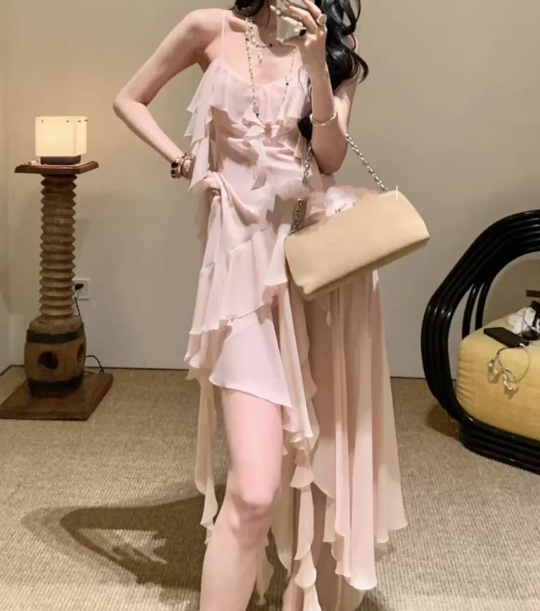 Charming Spaghetti Strap Prom Dress Ruffles Mermaid Evening Dress C9508