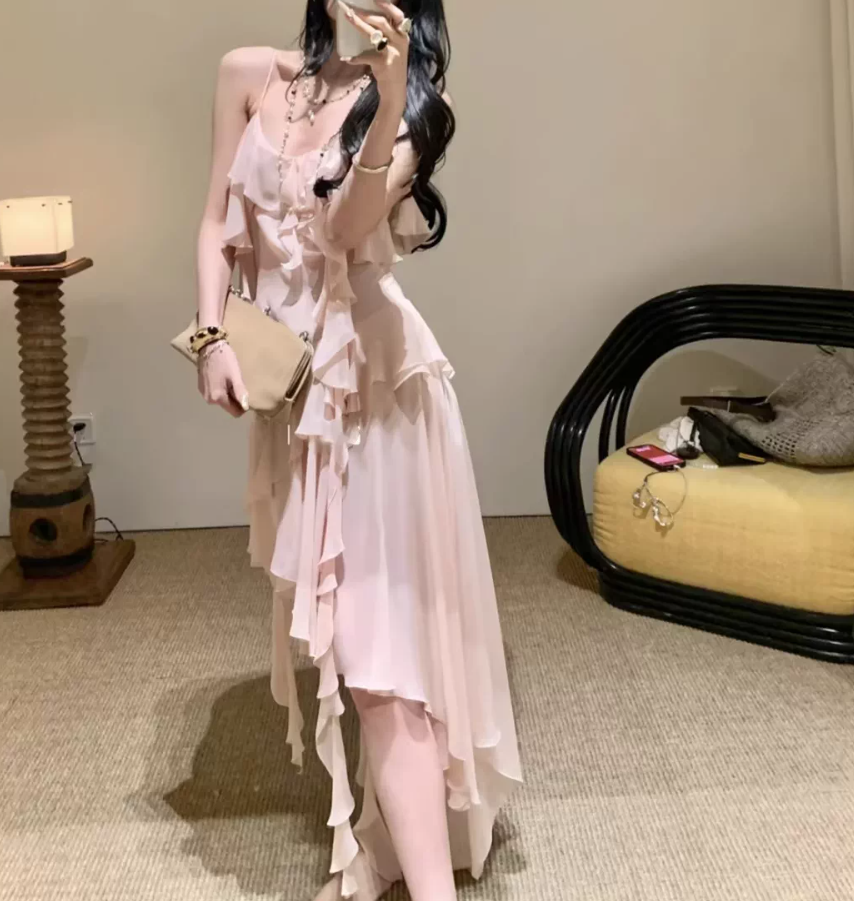Charming Spaghetti Strap Prom Dress Ruffles Mermaid Evening Dress C9508