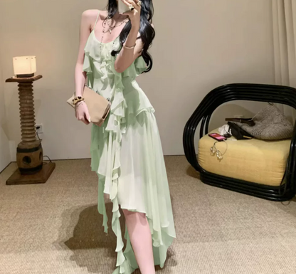 Charming Spaghetti Strap Prom Dress Ruffles Mermaid Evening Dress C9508