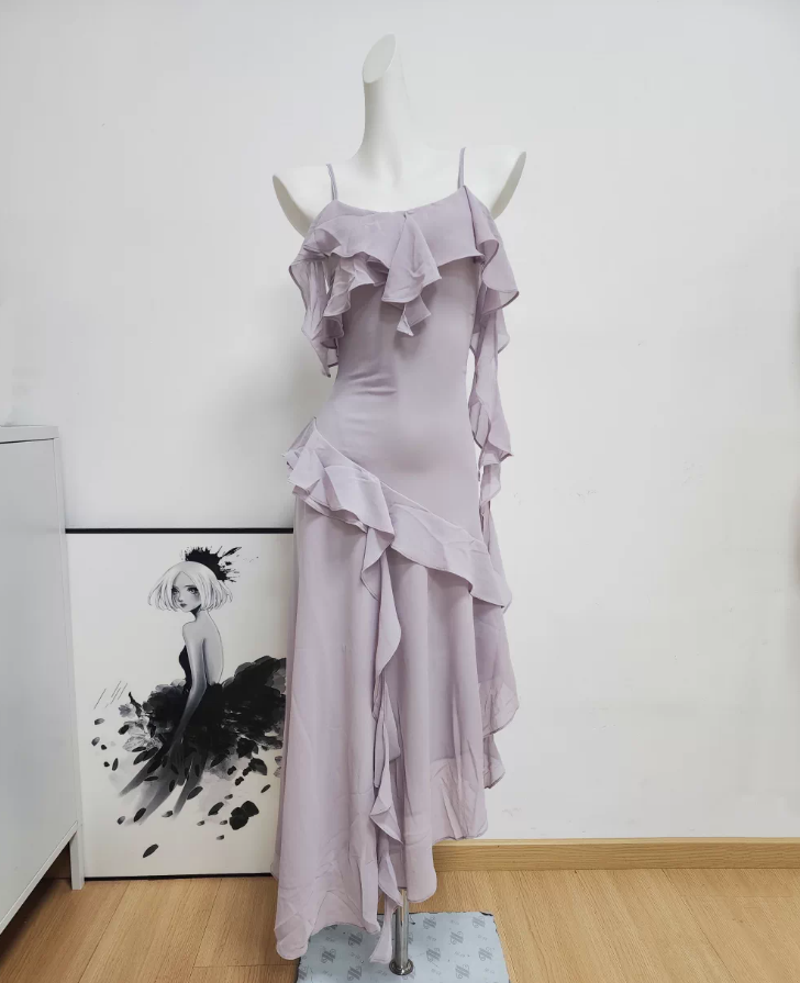 Charming Spaghetti Strap Prom Dress Ruffles Mermaid Evening Dress C9508