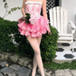 Mini robe de soirée en satin, sans bretelles, sans manches, ligne a, simple, C899