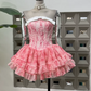 Mini robe de soirée en satin, sans bretelles, sans manches, ligne a, simple, C899