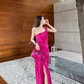 Sexy Sheath One Shoulder Slit Chiffon Long Prom Dress With Ruffles C950
