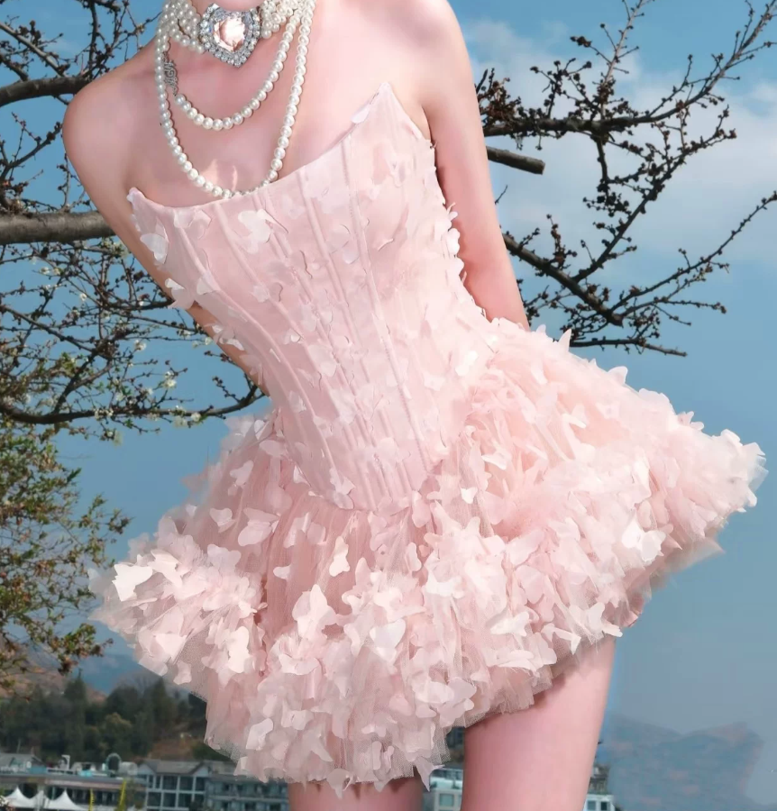 Attractive Strapless Homecoming Dress Petals A-Line Party Dress C9510