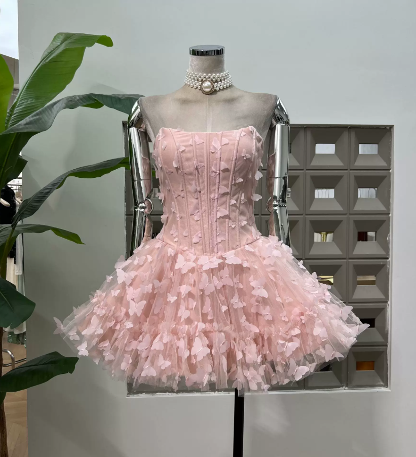 Attractive Strapless Homecoming Dress Petals A-Line Party Dress C9510