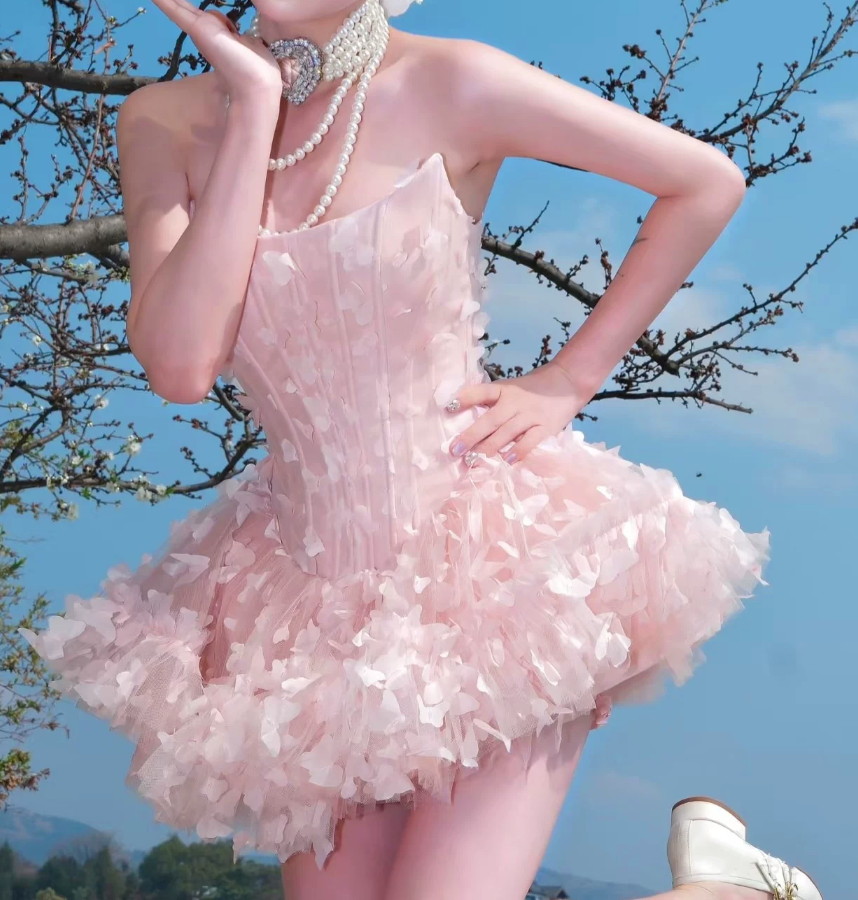 Attractive Strapless Homecoming Dress Petals A-Line Party Dress C9510