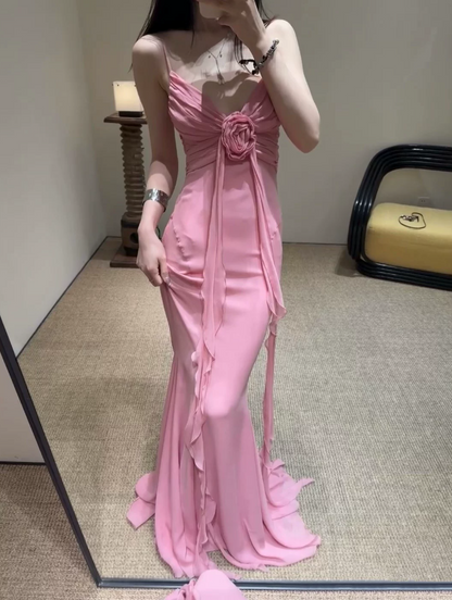 Robe de bal de princesse bustier à volants en satin long, robe de soirée C8117
