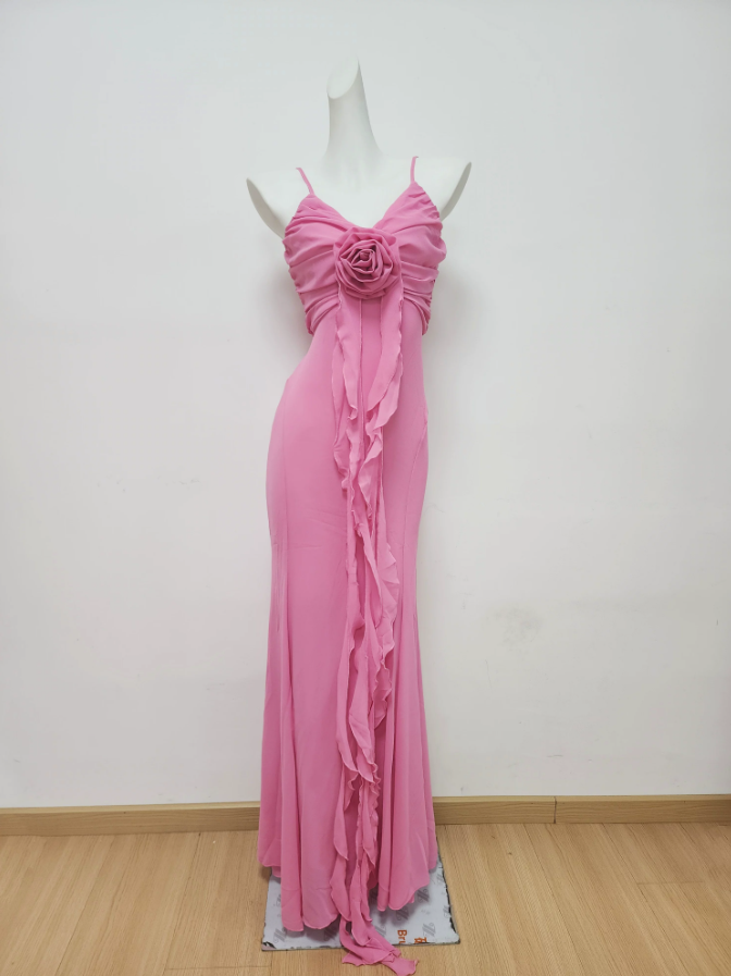 Robe de bal de princesse bustier à volants en satin long, robe de soirée C8117