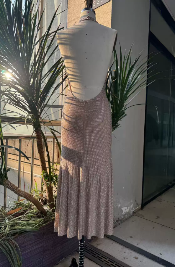 Sparkling Halter Neck Prom Dress Sequins Backless Mermaid Evening Dress C9515