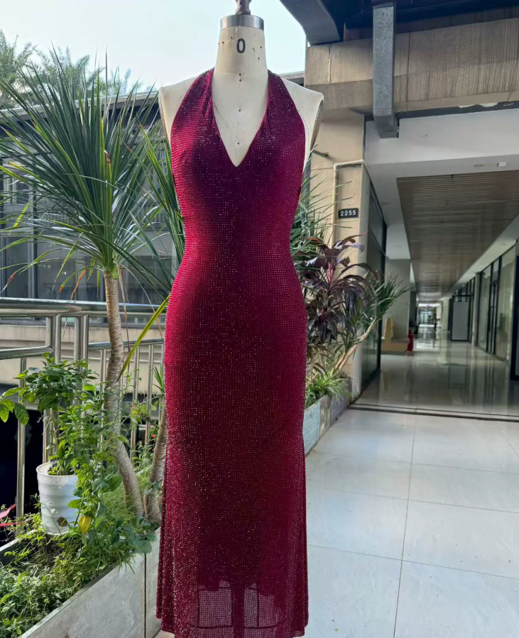 Sparkling Halter Neck Prom Dress Sequins Backless Mermaid Evening Dress C9515