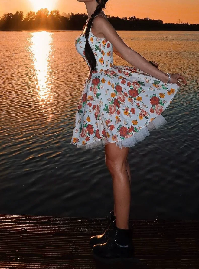 Charming Spaghetti Strap Homecoming Dress Tulle Floral A-Line Party Dress C9517