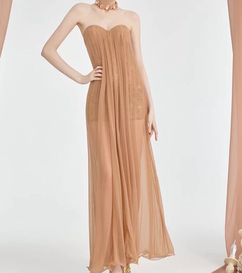 Robe de bal de princesse bustier à volants en satin long, robe de soirée C8117