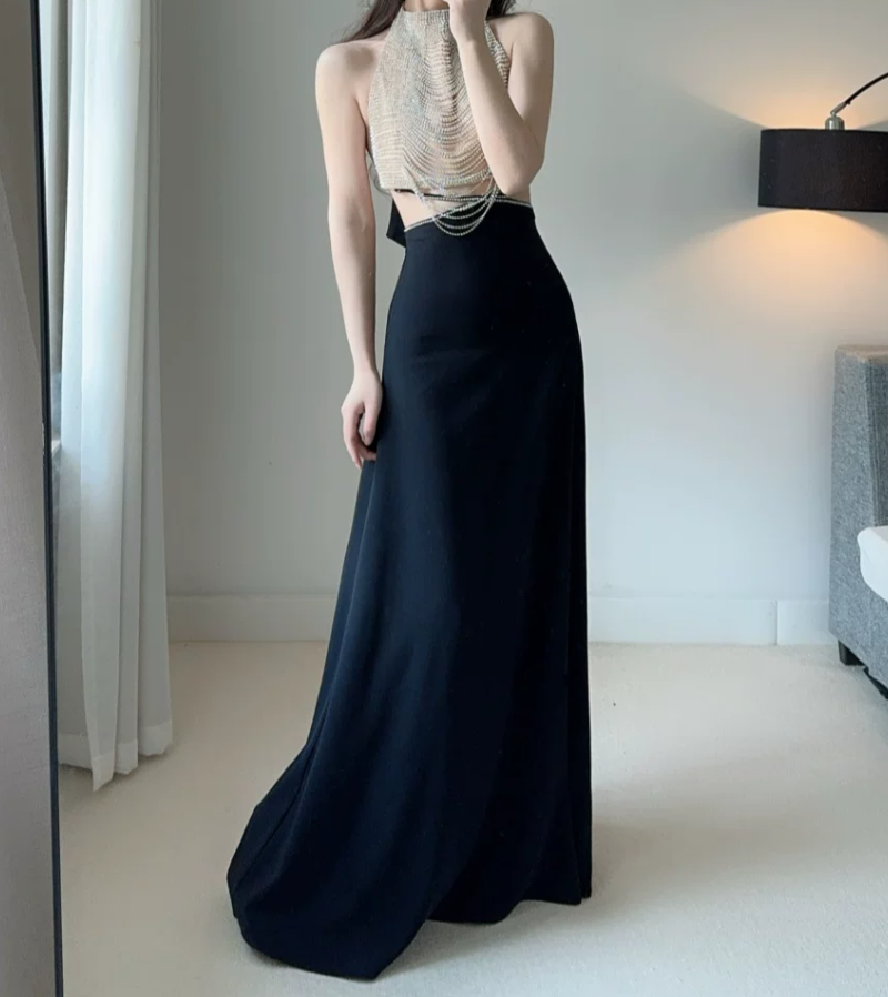 Robe de bal de princesse bustier à volants en satin long, robe de soirée C8117