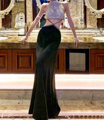 Robe de bal de princesse bustier à volants en satin long, robe de soirée C8117